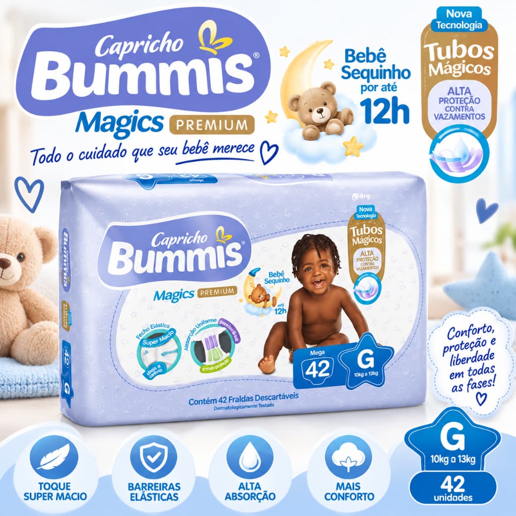 Fralda Capricho Bummis Mega Pacote – Tamanho G (42 Unidades)