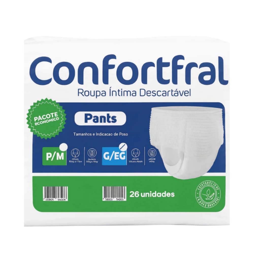 Fralda Descartavel Geriatrica PACOTÃO CONFORTFRAL 2 LINHA Pants G/EG 26UNIDADES Incontinência Severa