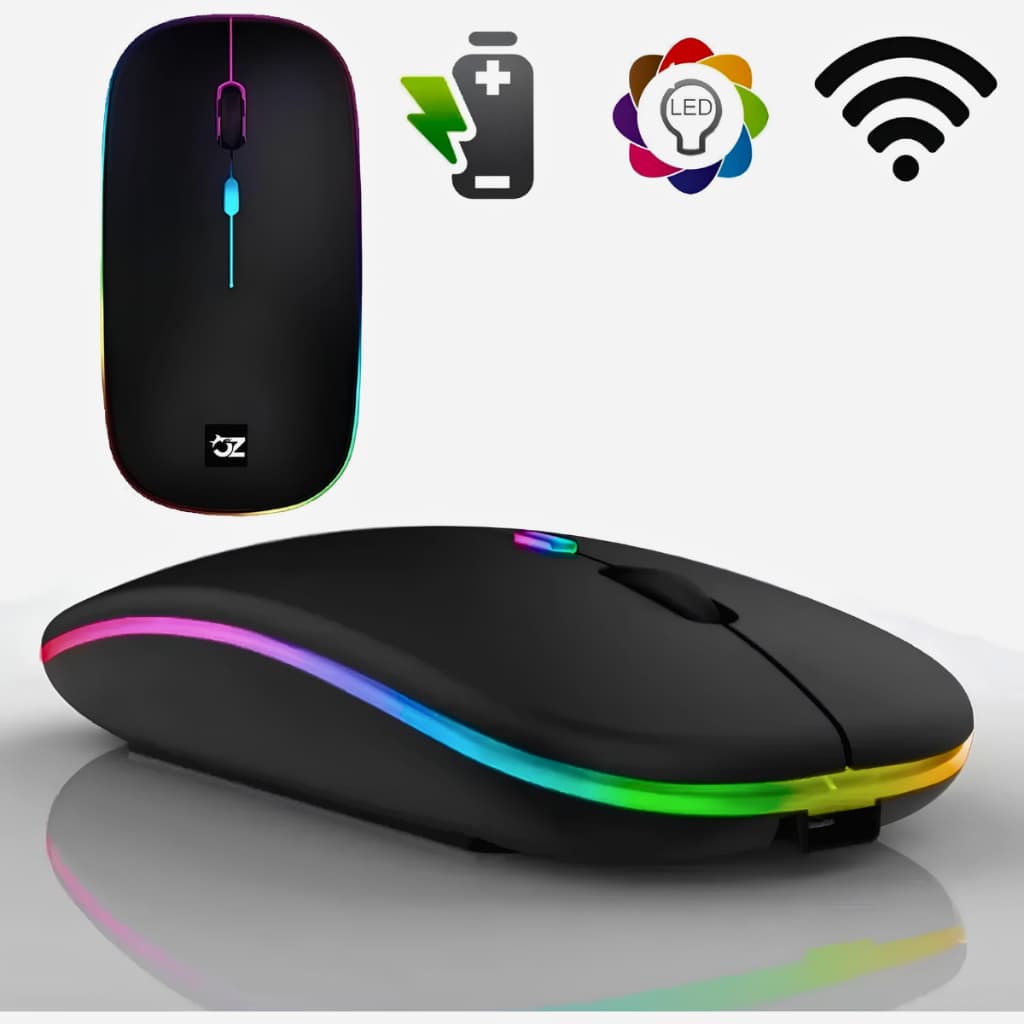 Mouse Sem Fio Recarregável USB 1600DPI Silencioso RGB Para Notebook PC Computador