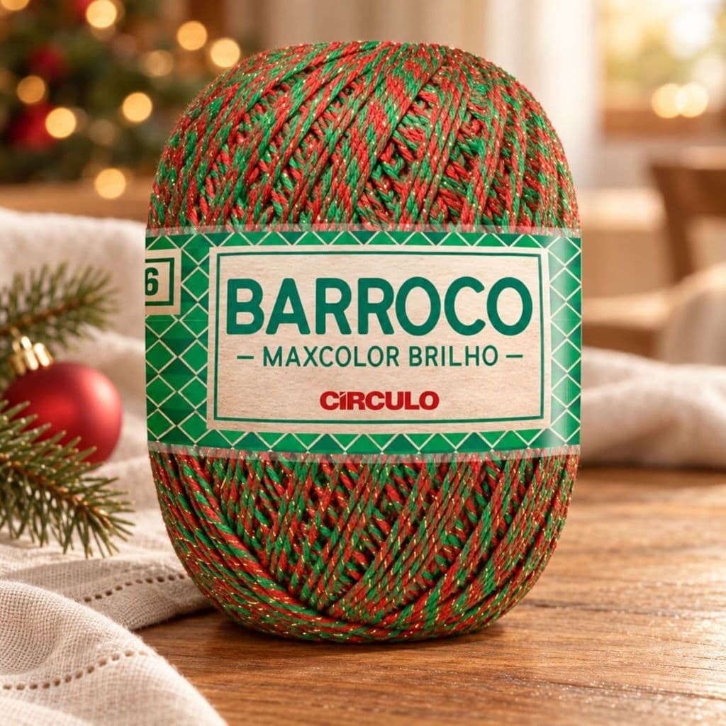 Barbante Barroco Maxcolor Brilho Nº 6 Círculo 200g 216m Cor 9818 Natalina para Crochê e Decoração de Natal