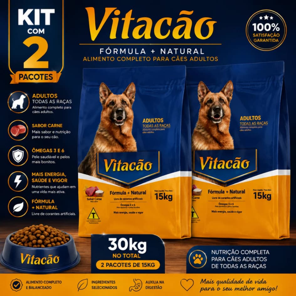 Kit 2 Racao Cachorro Vitacao 15 Kg