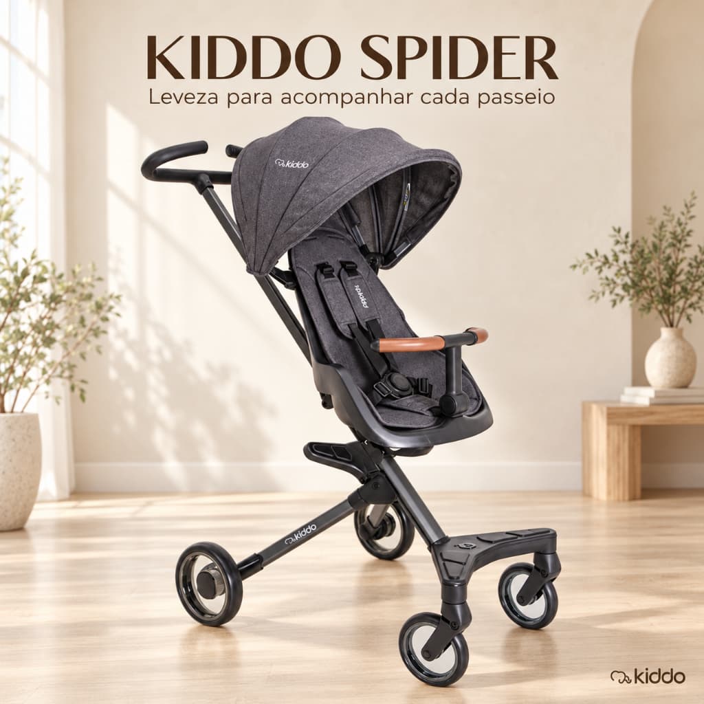 Carrinho de Bebê Kiddo Spider Passeio Reversível Até 15 kg Compacto com Proteção UV 50+