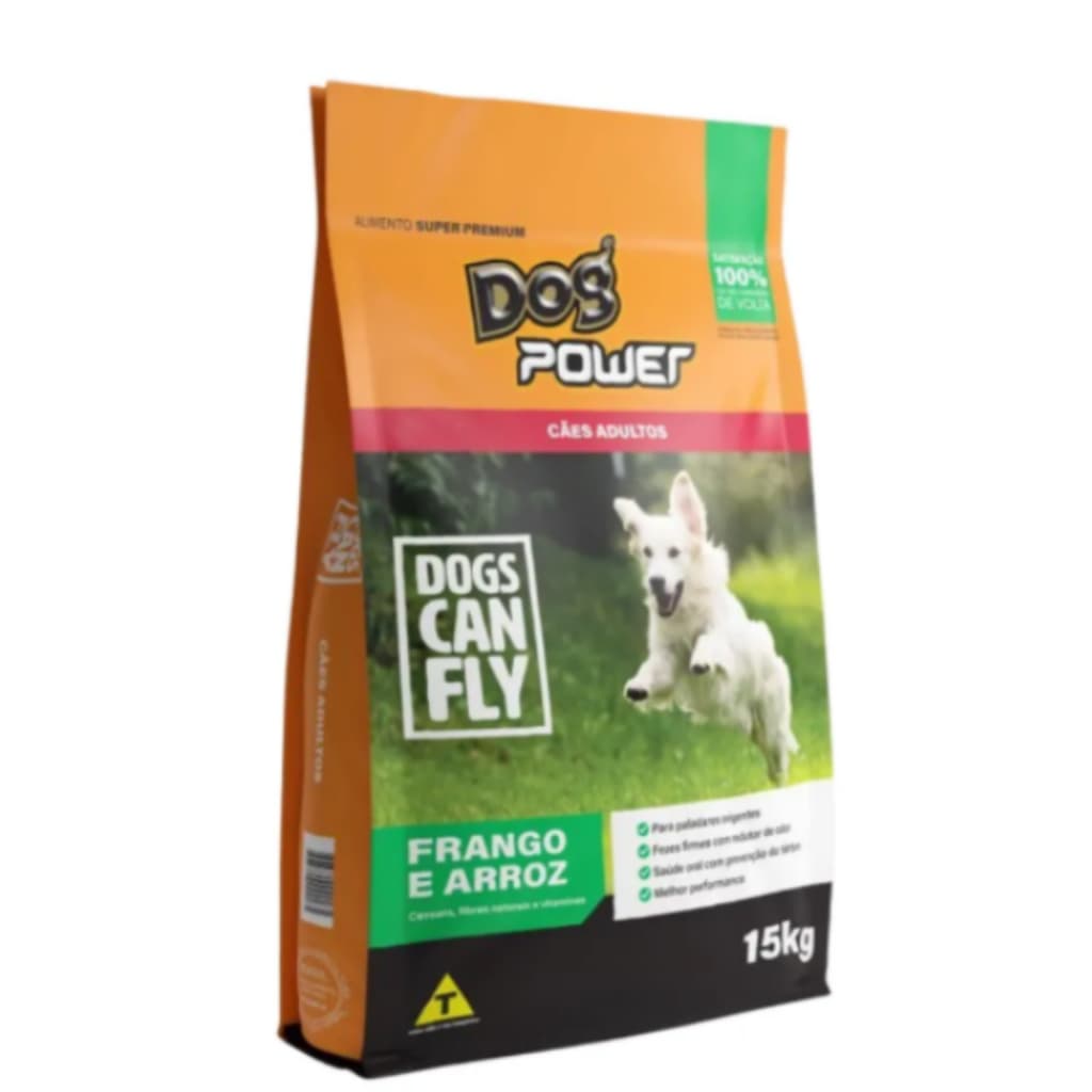 Dog power Adulto 15kg Ração para cachorros Sabor frango e Arroz Super Premium Dog Can fly