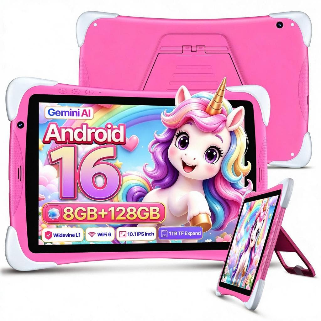 Android 16 Infantil Kids 10.1 Polegada Tablet com 8GB de RAM e 128GB de ROM, com sistema infantil integrado