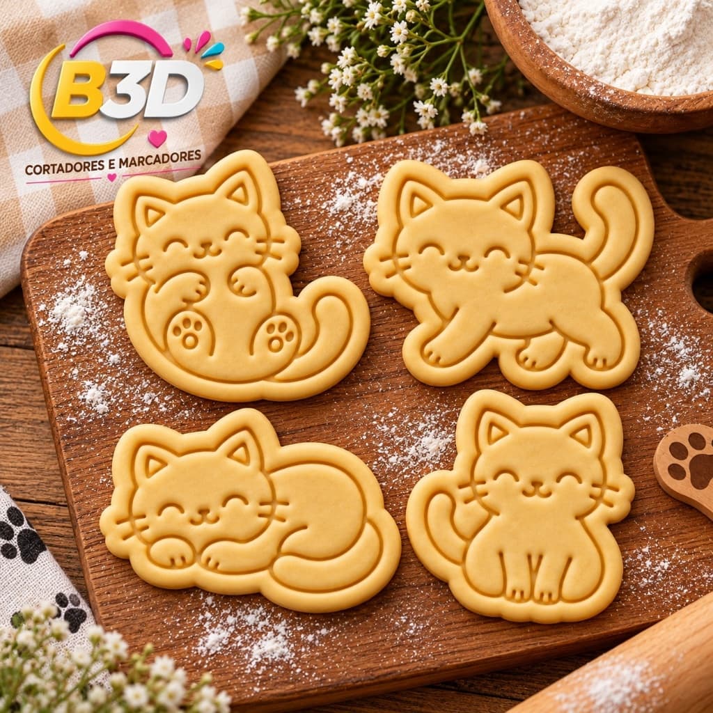 Cortador e Marcador Gato  - Marcador Pasta Americana Biscuit Cookie Massinha de Modelar