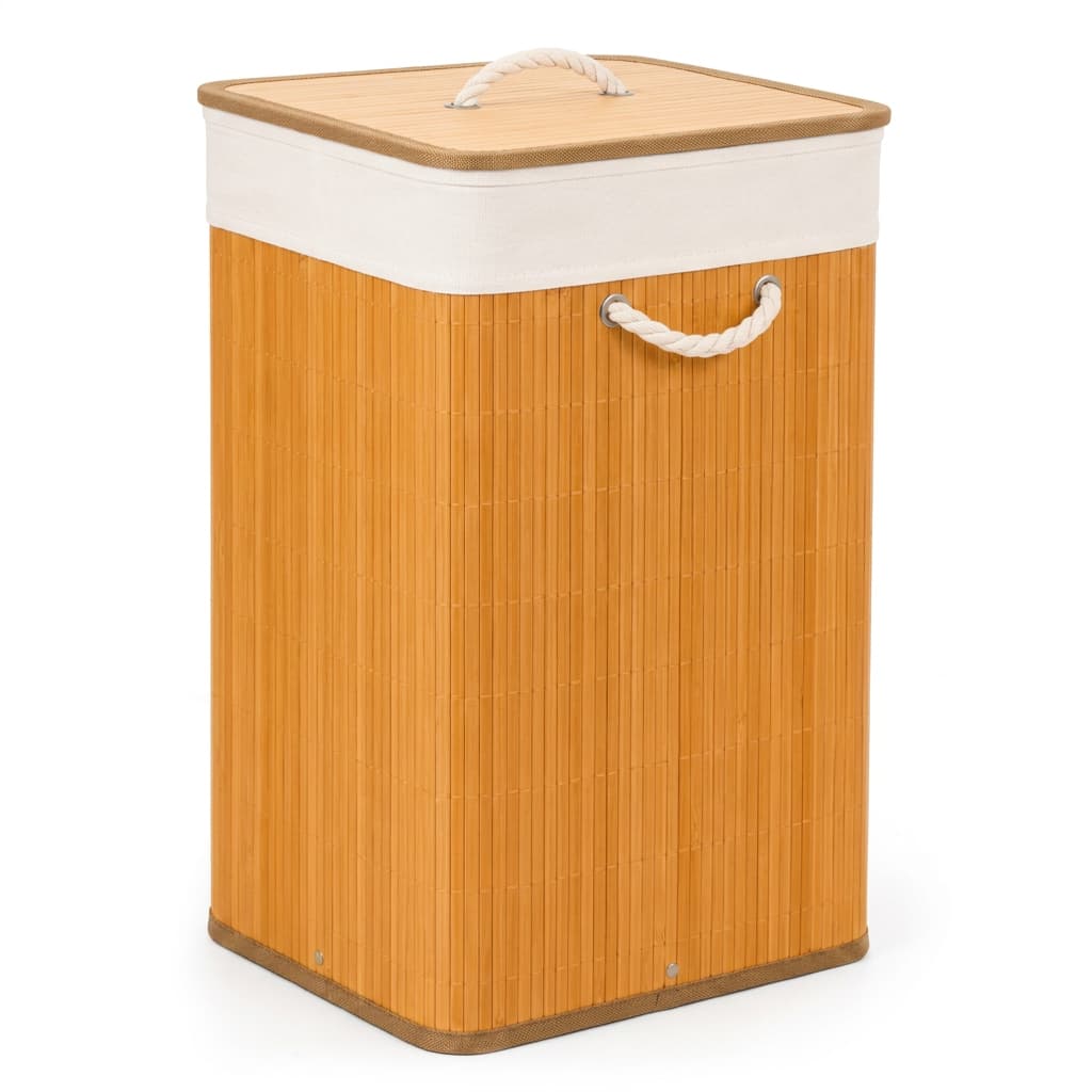 Cesto de Roupa Suja Bambu 70 Litros com Tampa - Caixa Organizadora Dobrável com Alças, Ideal para Lavanderia e Banheiro