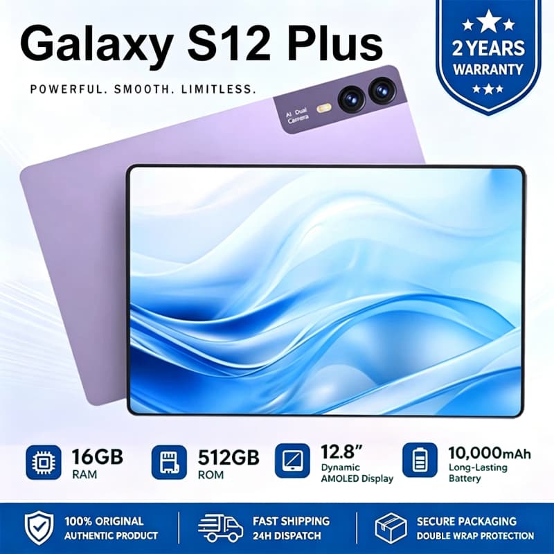 Tablet Galaxy S12 Plus com Teclado e Mouse Tela 12.8" 16GB RAM 512GB WiFi/Bluetooth Android 15