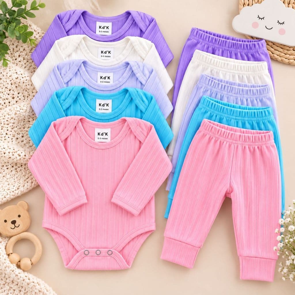 Kit Roupa Bebê 12 Peças Body Manga Longa Culote Vira Pé Meia Estação Enxoval