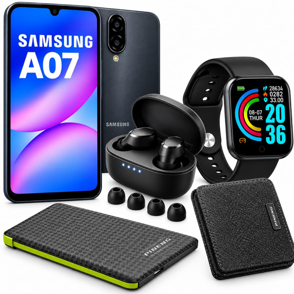 Celular Samsung A07 128GB Celular + Power Bank 10000mAh + Fone Sem Fio Bluetooth + Smartwatch