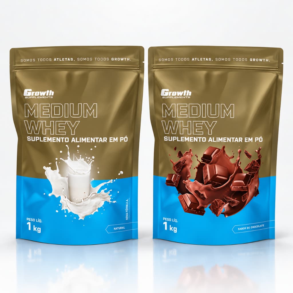 Whey Protein Medium 1kg Massa Muscular Pós Treino 18g de proteína por porção - Natural ou Chocolate