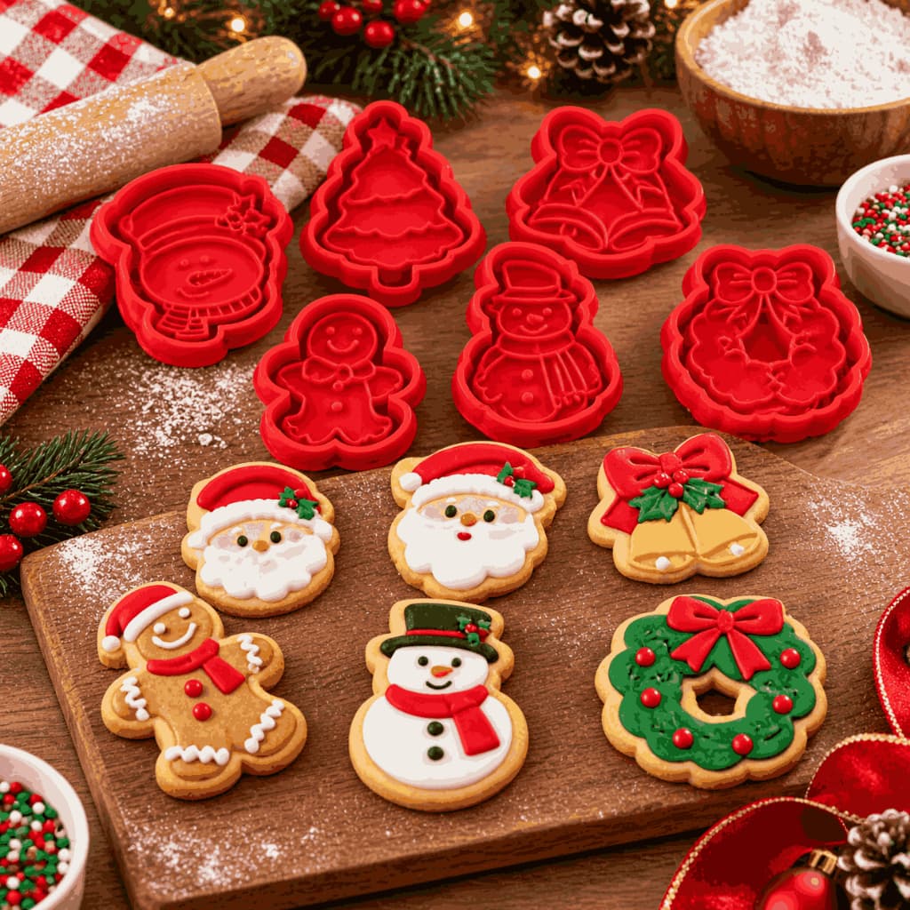 Cortador de Biscoito de Natal Kit 6 Peças com Marcador Para Confeitaria Biscoitos Doces e Lembrancinhas Massinha Modelar