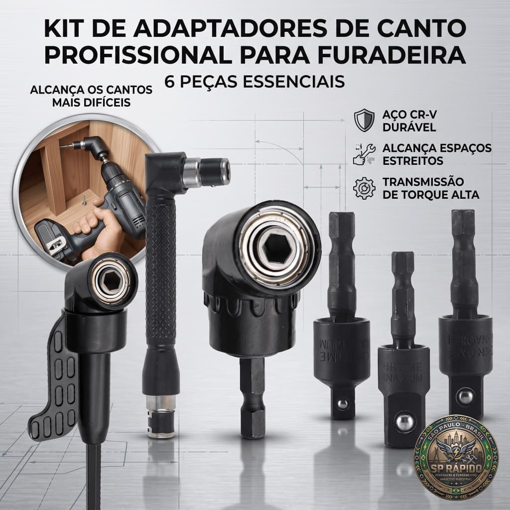 Adaptador Angular Extensor 105 Graus Magnetico Kit 6 Pecas Parafusadeira Furadeira Soquete Bit Sextavado