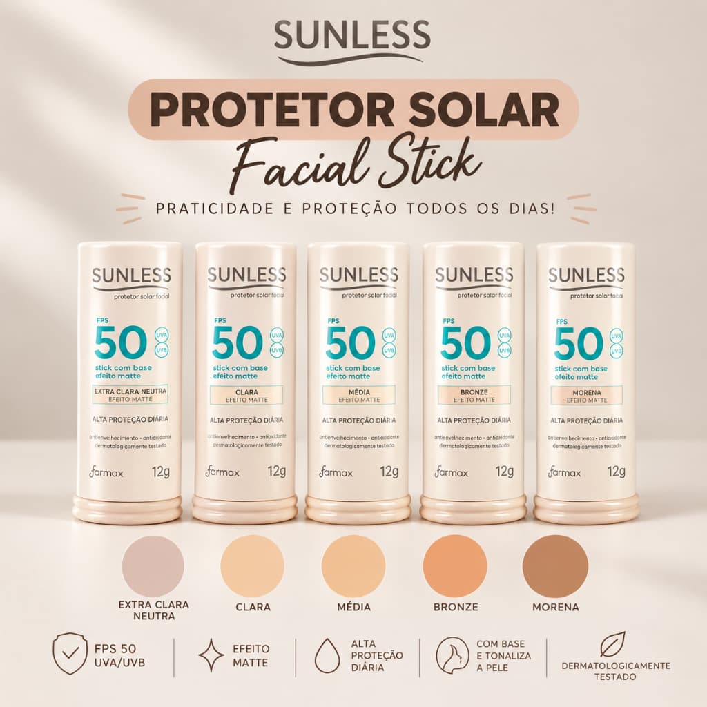Protetor Solar Stick com Base FPS50 Sunless Efeito Matte 12G