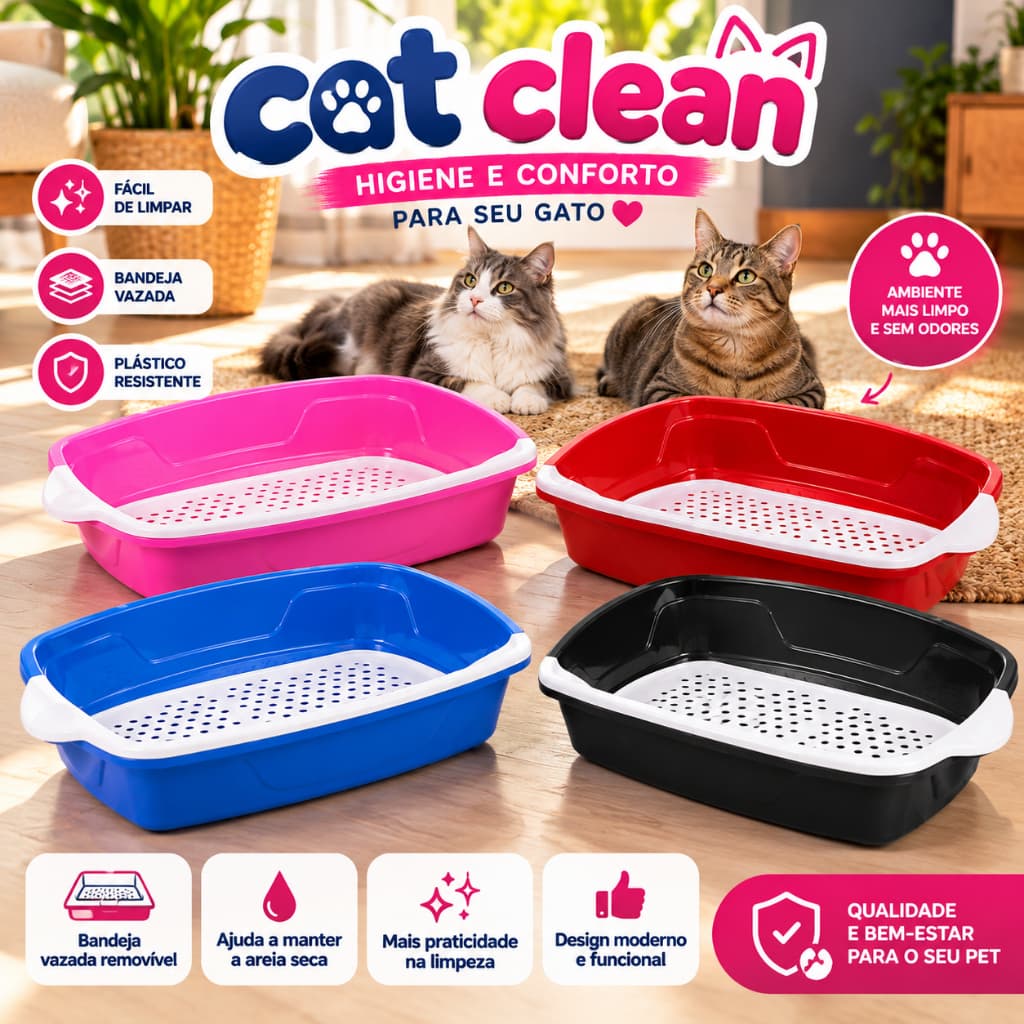 Caixa De Areia Cat Clean Bandeja Higiênica Furba Sanitária Para Gatos 3 Partes Com Peneira