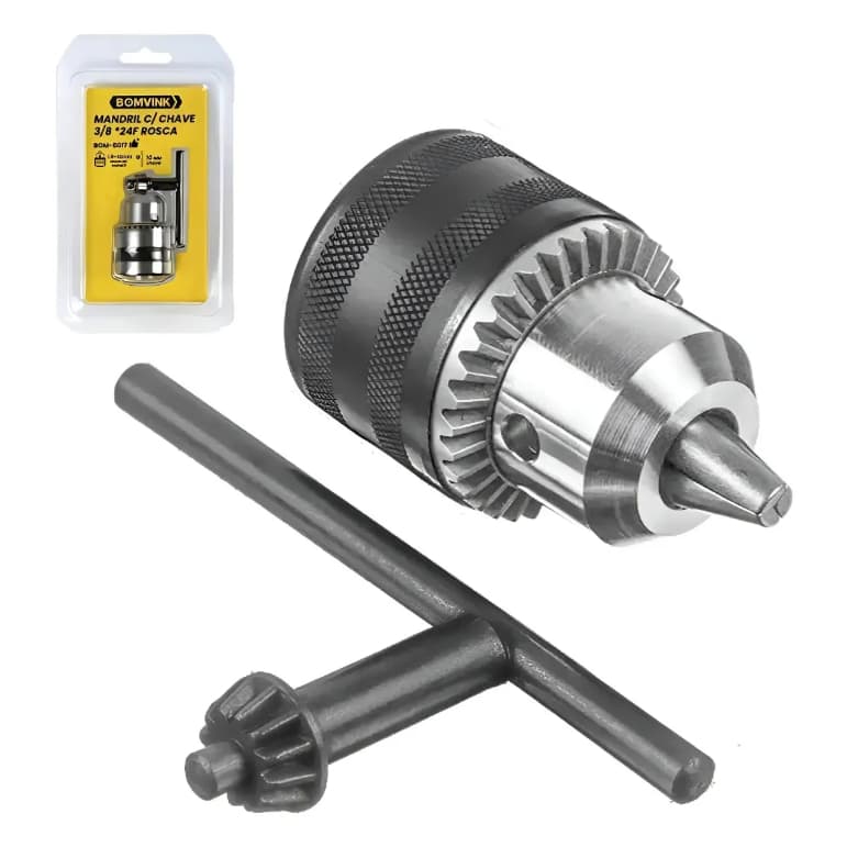 Mandril para Furadeira 3/8" 24F 1,5 a 10mm com Chave – Profissional para Furadeira e Parafusadeira