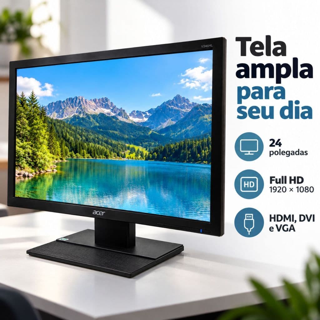 Monitor Acer Gamer V246HL tela ampla 24 polegadas Full HD 1920x1080 com HDMI DVI e VGA