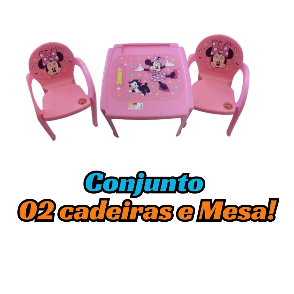 Conjunto Mesa e 02 Cadeiras Infantil Tema Minnie
