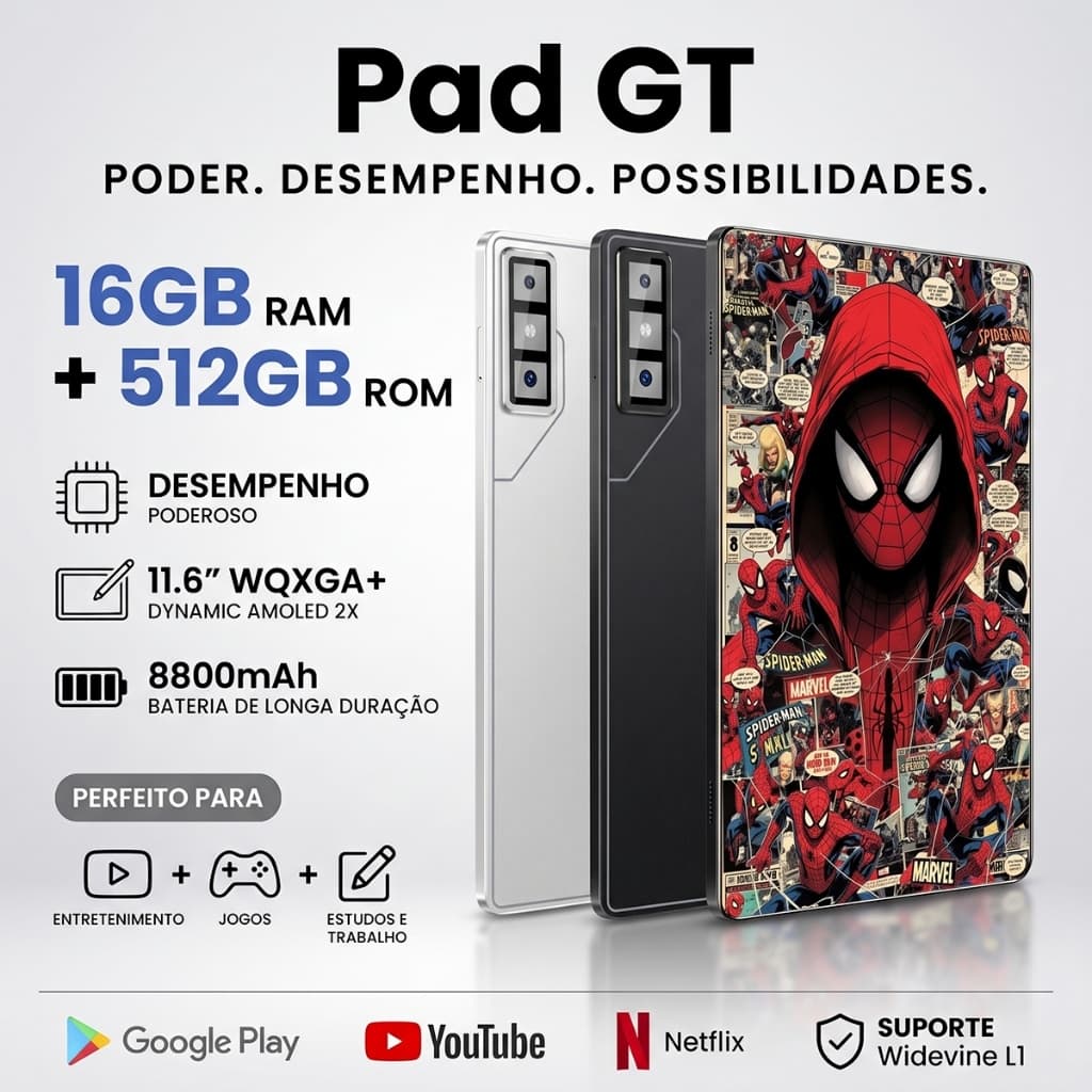 [Limited Time Promotion] PAD GT Tablet Android 15 -512GB Memory 16GB Ram 11.6 Inch Tablet Pc Com teclado
