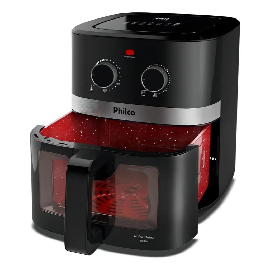 Fritadeira Air Fryer Philco PAF90 9L 1800W 220V Preta Visor Glass Redstone Cerâmica Sem Óleo