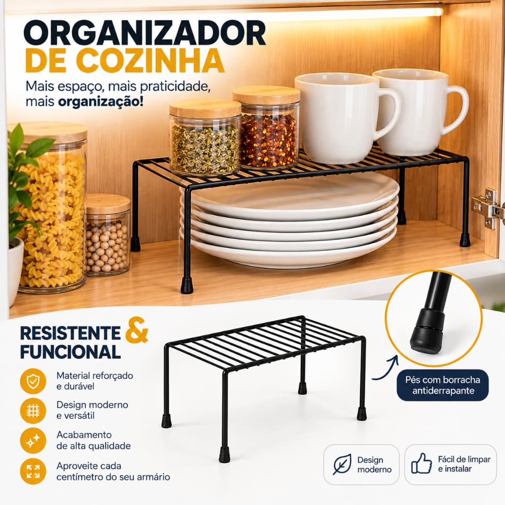 Kit 1 2 3 4 5 Organizadores de Armário Prateleira Aramada 32cm Preto Branco Cozinha Bancada Multiuso Organizador