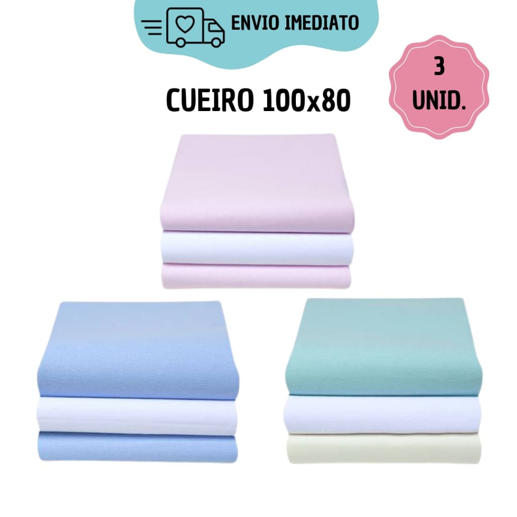 Kit 3 Cueiros Liso 100cm x 80cm para Bebê RN Flanelado 100% algodão Enxoval - Papi Karinho