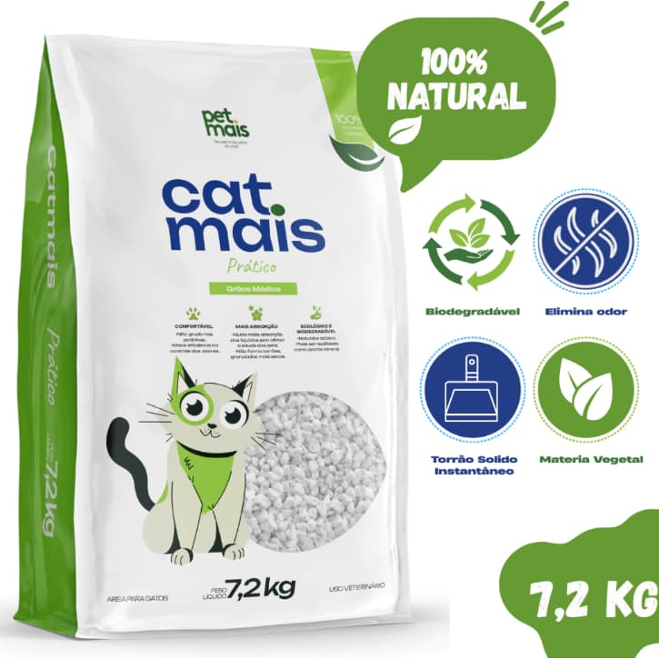 Areia Sanitária Granulado para Gatos Cat Mais Prático - 7,2kg