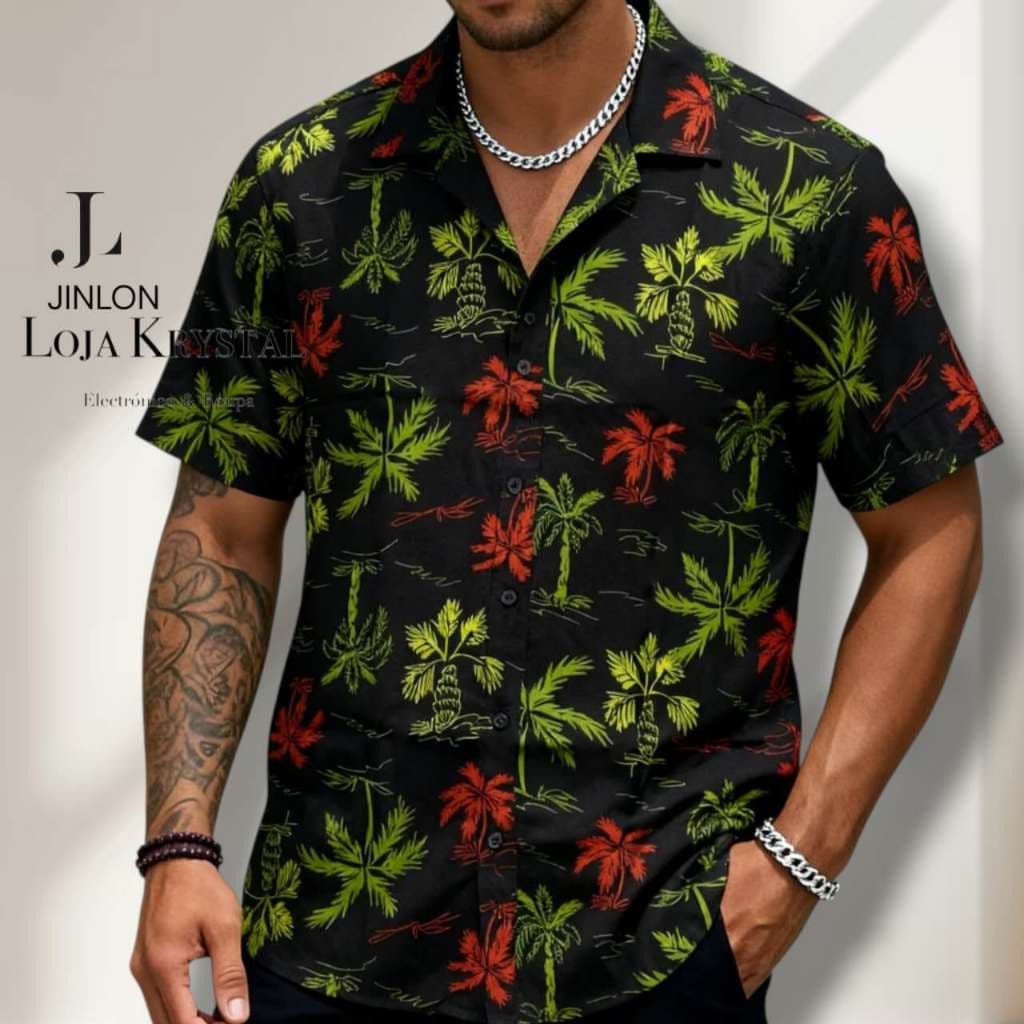 LK  Camisa 32 Social Floral Florida Mascuilna Havaiana Slim Verao