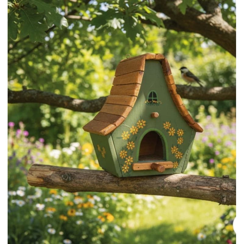 Casinha para Pássaros de Madeira Artesanal 25x20x15cm – Parede/Jardim – Cores Vibrantes