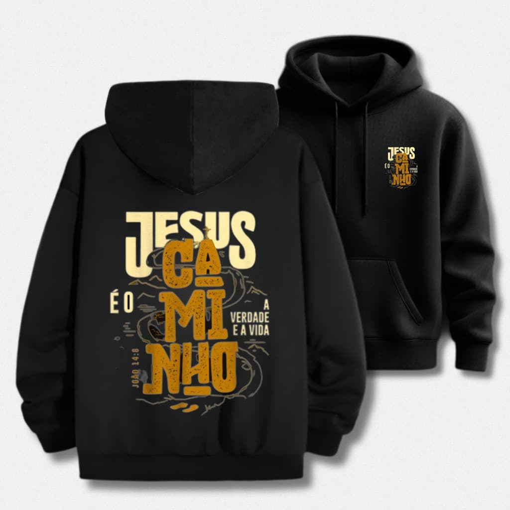 Moletom Canguru Cristão Jesus é o Caminho Blusa de Frio Casaco Unissex Religioso