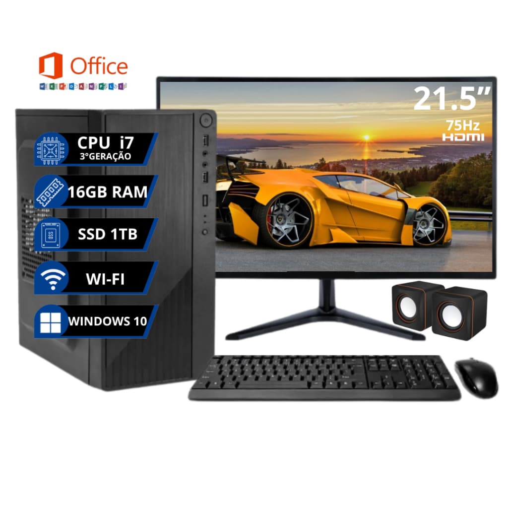 Computador intel core  i7 / SSD 1TB / RAM 16GB / WIFI / MONITOR 21.5''+Nfe