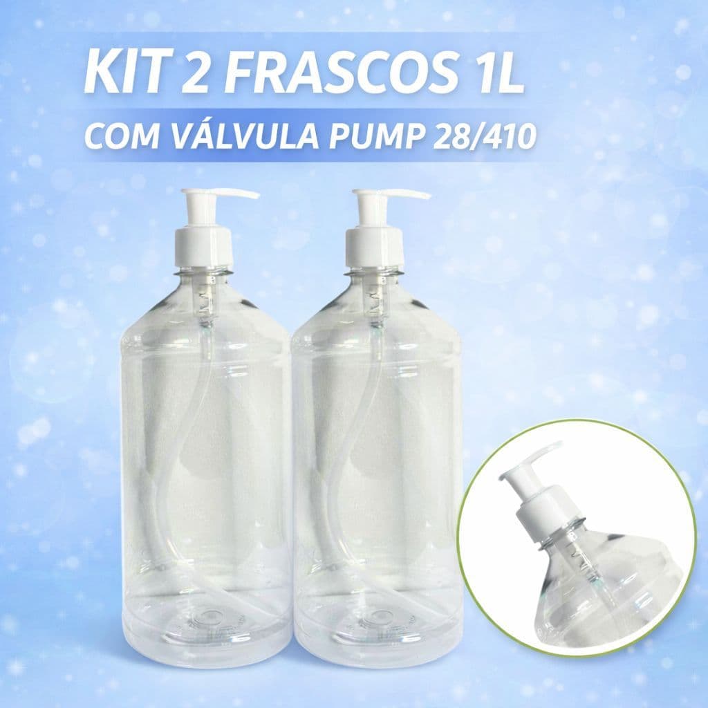 Kit 2 Frascos Pet 1L com Válvula BRANCA 28/410 Pump Excelente para Shampoo Hidratante Garrafa