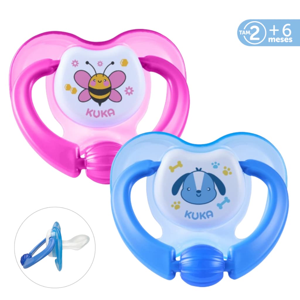 Chupeta Kuka para bebê +6 meses com Alça Bico Silicone Macio Textura Furo de Ventilação