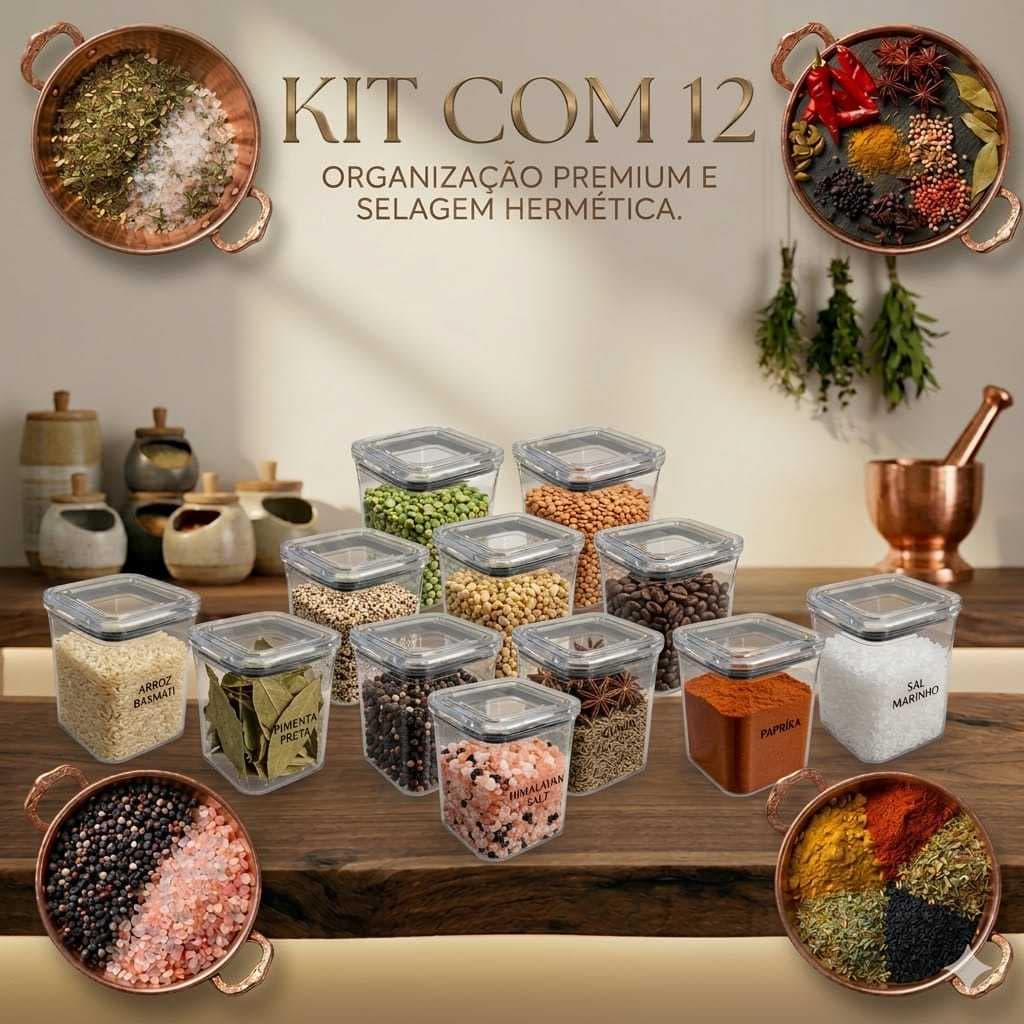 kit com 12 Pote p/ Temperos 200ml – Hermético, Acrílico Transparente lançamento