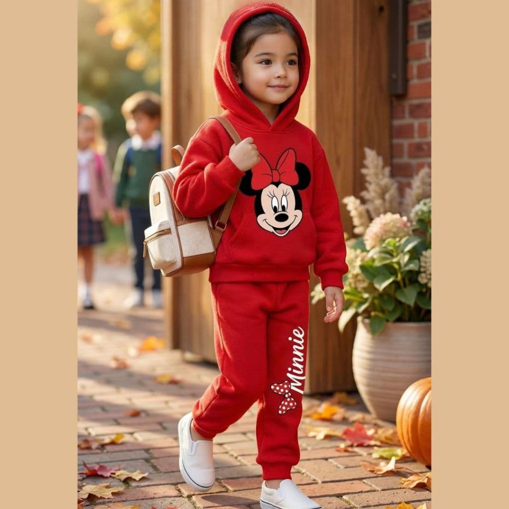 Conjunto Moletom Infantil Menina Vermelho Capuz Personagem Cartoon Look Fofo Inverno Confortável 1 a 10 anos