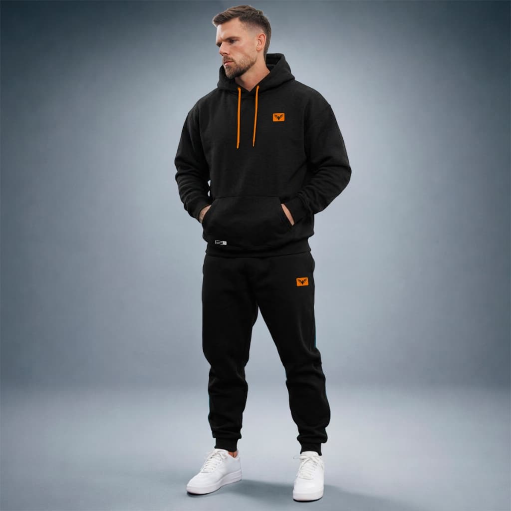 Conjunto Moletom Cordão Neon Calça Jogger Blusa Canguru Capuz Bolso Algodão Flanelado Quentinho Kit