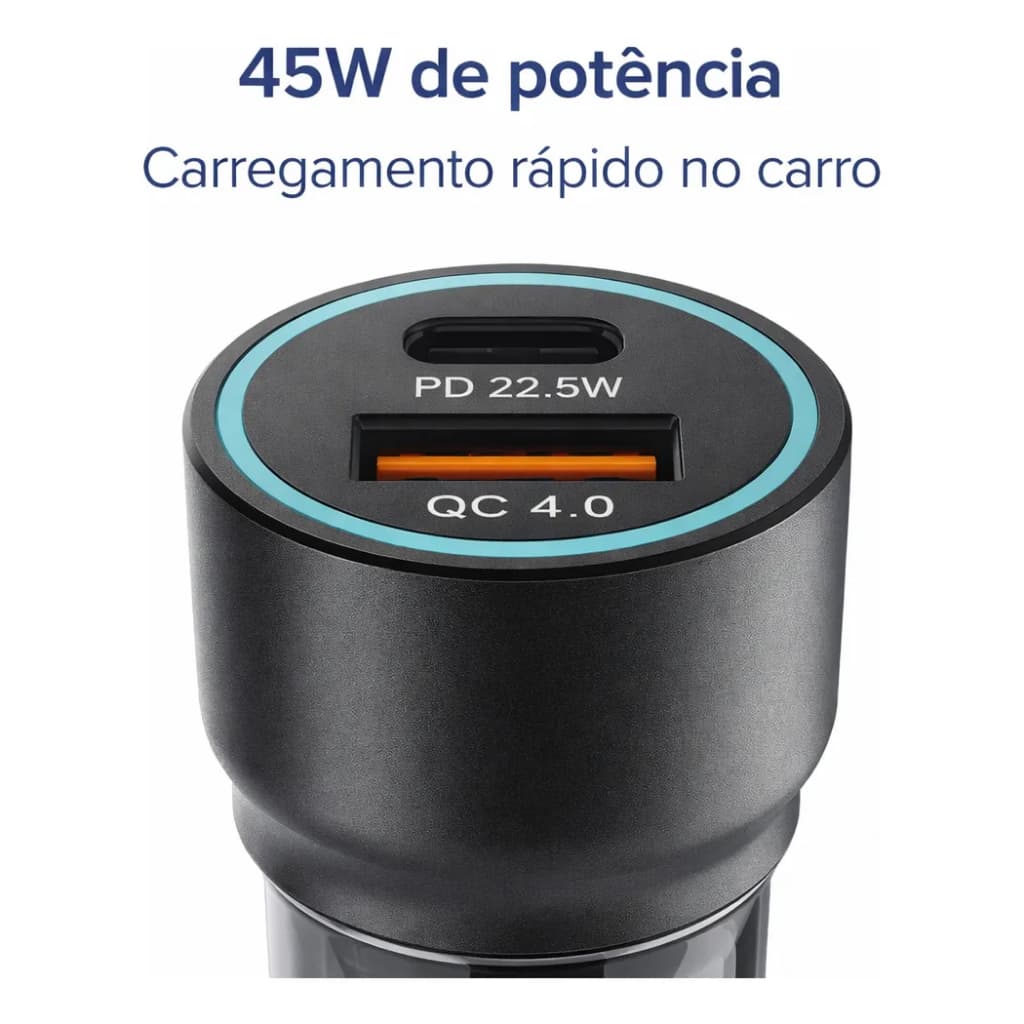 Carregador Veicular 45w Peining Com Cabo Lightning Turbo
