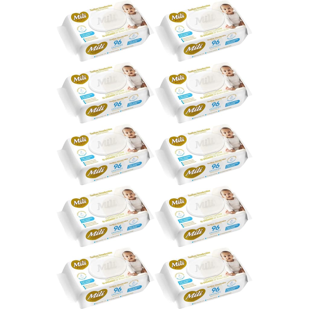 Kit 10 Toalhas Umedecidas Mili Love Care Com 96 UN - Mili