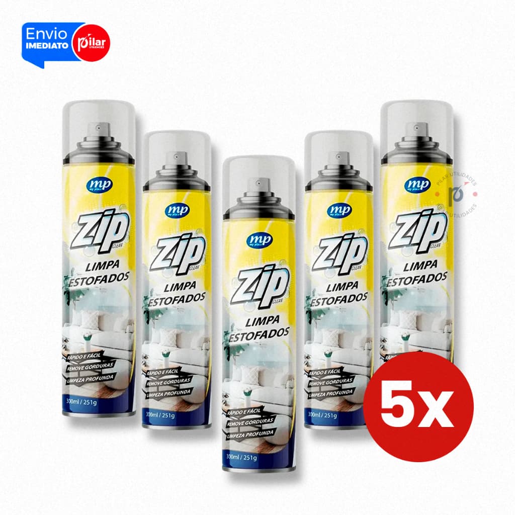 Kit 5 Zip Clean 300ml Limpa Estofados Limpeza Profunda Sofá Banco Carro Remove Manchas Difíceis