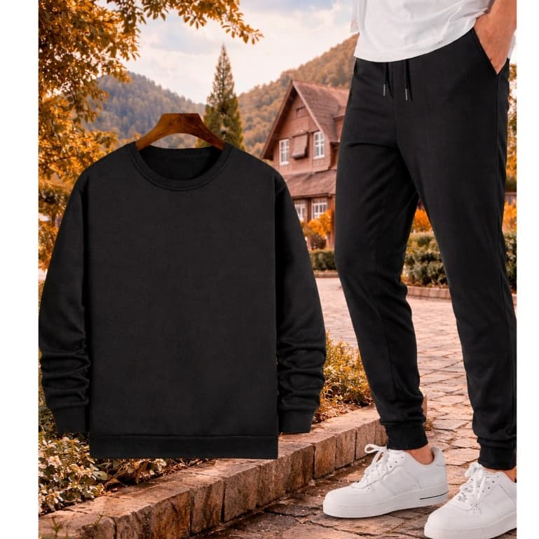 Blusa Moletom Careca Sueter Gola Redonda + Calça Moletom Conjunto 2 Peças Moletom Esporte Casual Algodão