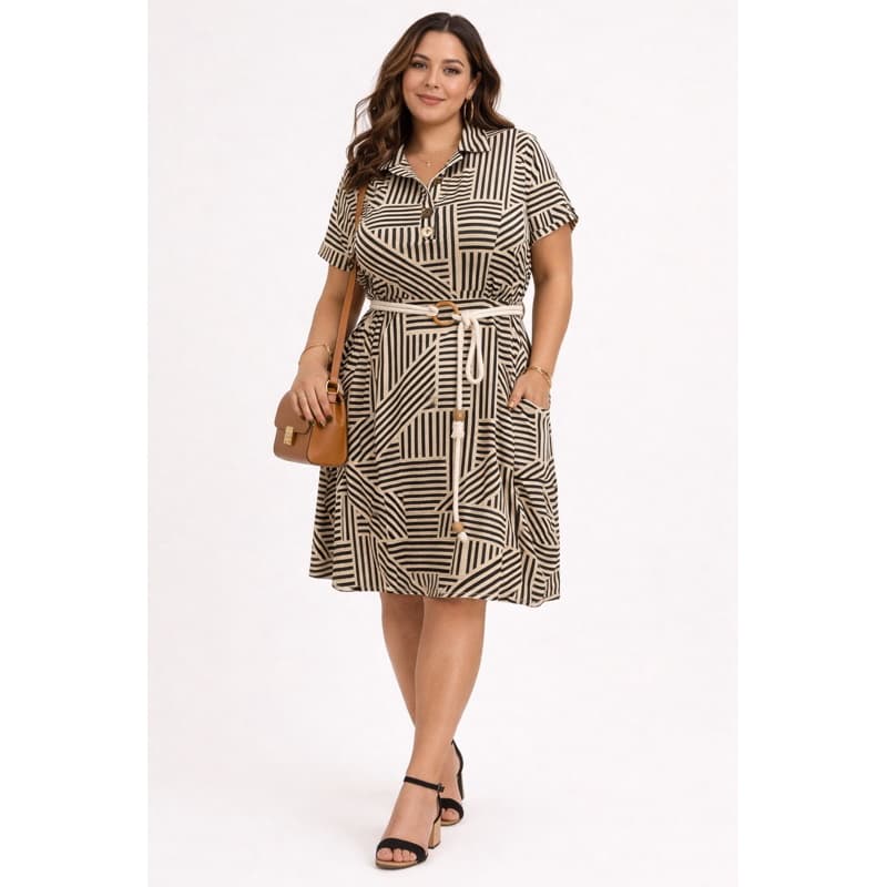 Vestido feminino gola social + Cinto Cordão Vestido com bolsos nas laterais moda evangelica plus size