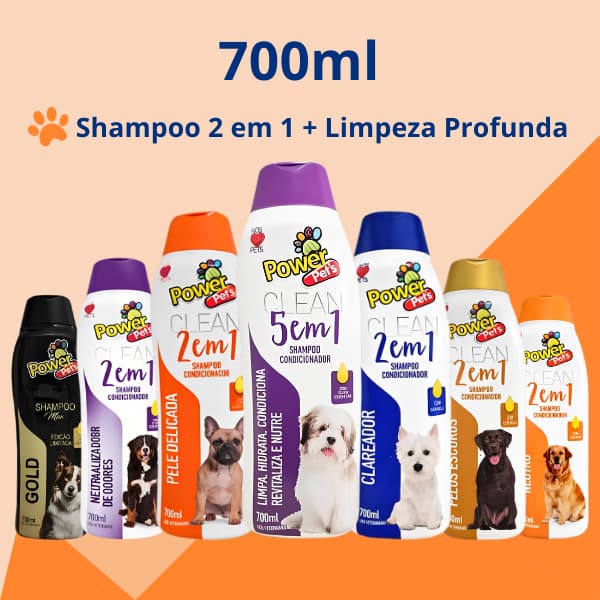 Shampoo Pet 2 em 1 700ml Power Pets | Limpeza Profunda + Brilho Intenso para Cães e Gatos