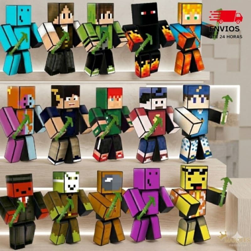 Bonecos Gamer Skin Articulados 15 cm Com 3 Ferramentas e 1 Chaveiro