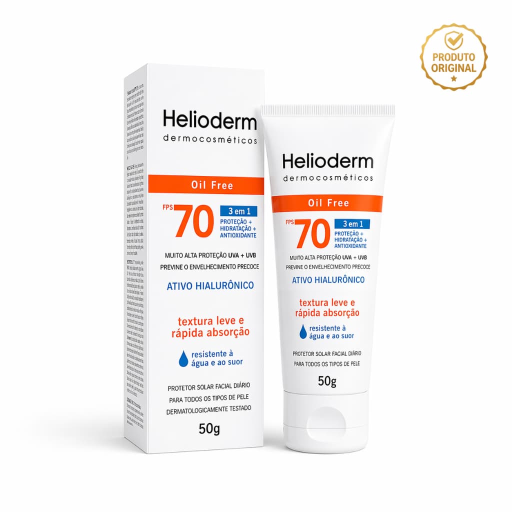 Protetor Solar Facial Helioderm FPS 70 Oil Free 3 em 1 50g | Proteção UVA UVB