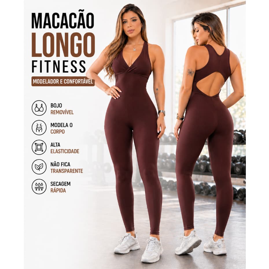 Macacão Fitness Longo  Legg Treino  Academia Zero Transparência Bojo removível Confortável Premium