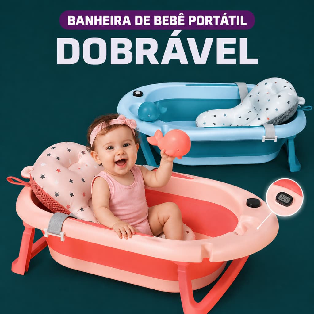 Banheira De Bebê Dobrável Portátil Com Termômetro Almofada Flutuante Pluggei Select PluggKids Mu1P