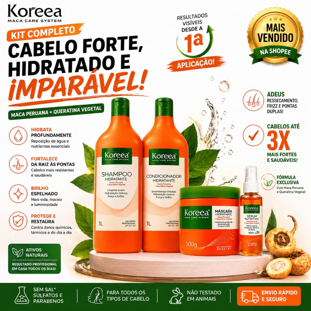 Kit Koreea Hidratação Profunda Completa Shampoo Condicionador Brilho Extremo