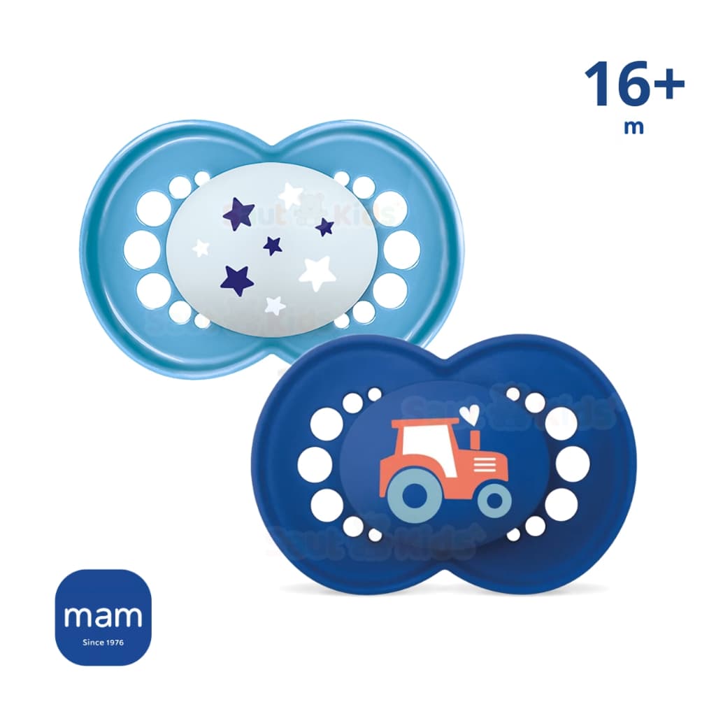 Kit 2 Chupeta 16+ Meses MAM Original DAY&NIGHT 1 brilha no Escuro Menino Bebê Bico Silicone