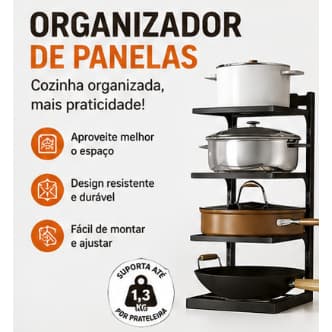 Organizador de Panelas Ajustável 3/4 Níveis | Suporte Cozinha Multiuso Porta Panelas Anti Ferrugem