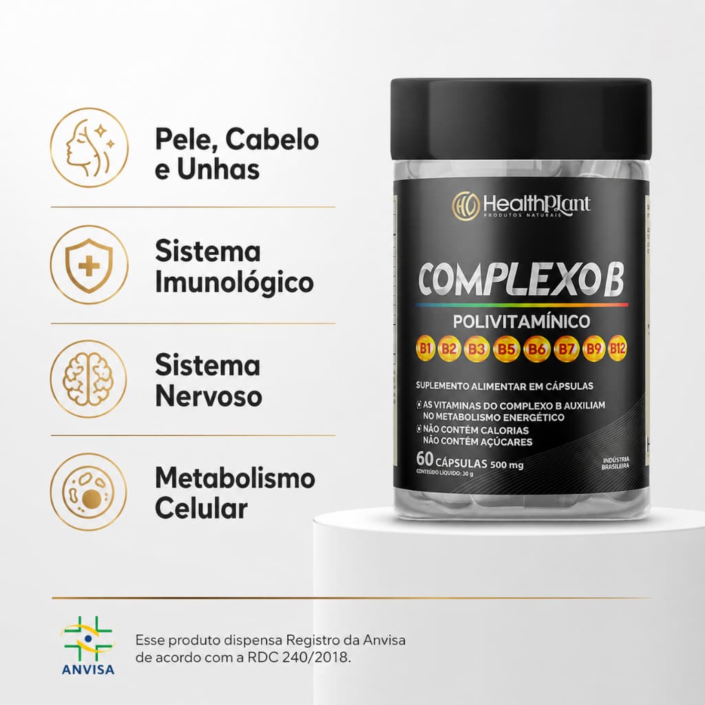 2 Un Vitaminas Complexo B 60 Caps por Pote | B1 B2 B3 B5 B6 B7 B9 B12 | 8 Vitaminas Essenciais.