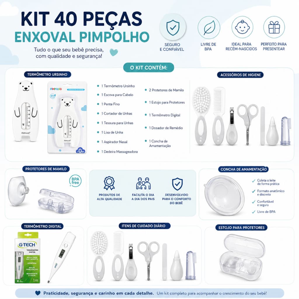 Kit 40 Peças Higiênico Bebê Enxoval Pimpolho Recém Nascido